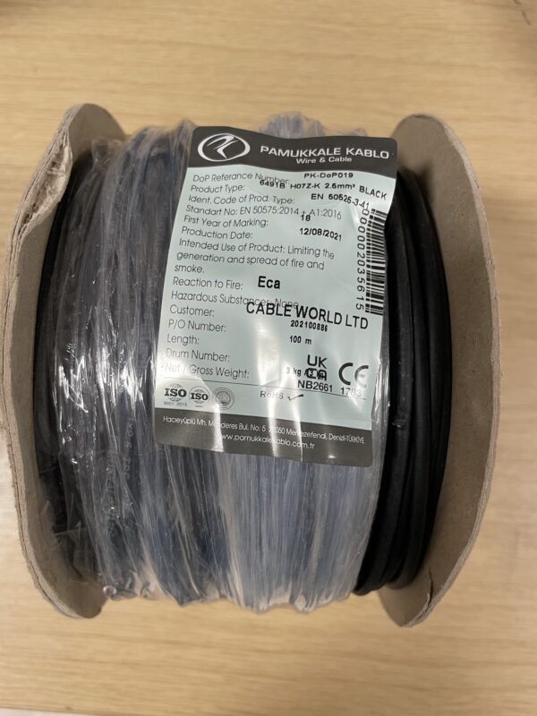 2.5mm2 6701B LSZH Black Wire 100m