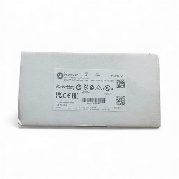 Allen-Bradley 20-COMM-ER Dual-Port EtherNet/IP Adapter – For PowerFlex/SMC, DLR Support (New in Original Packaging, Open Box)