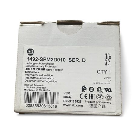Allen-Bradley 1492-SPM2D010 Miniature Circuit Breaker (MCB), 2-Pole, 10 A, Curve D — Used, Original Packaging