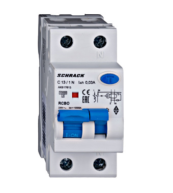 Schrack AK617613 Combined MCB/RCD (RCBO) 1+N, AMPARO 10kA, C 13A, 30mA, Typ A - New and in Original Packaging