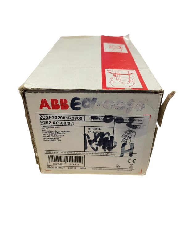 ABB 2CSF202001R2800 RCCB, 80A, 2 Pole, 100mA, Type AV, 230V ac (pack of 4)